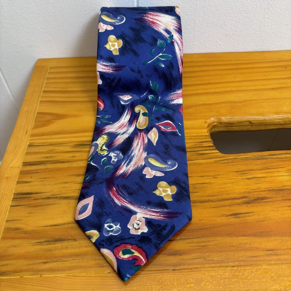 ST MICHAEL by MARKS & SPENCER 100% SILK Mens Blue Floral Tie Made in UK - Picture 2 of 6